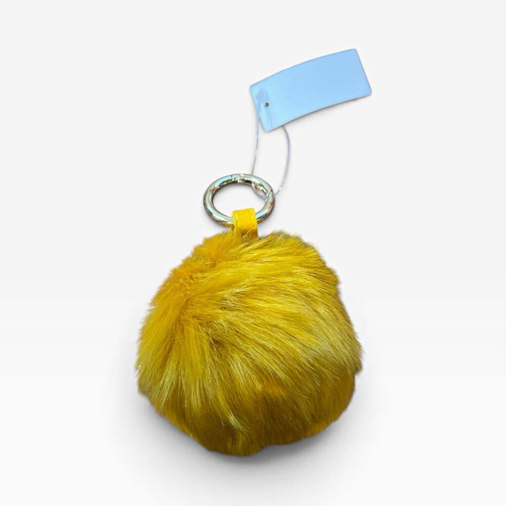 Raj Yellow Faux Fur Pom Pom Key Chain with Gold Tone Metal Key Ring NWT